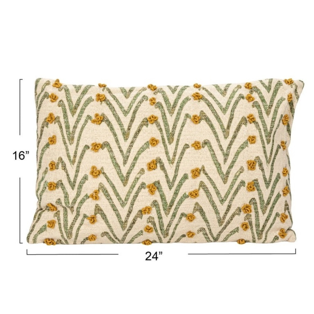 Creative Co-Op Woven Cotton Blend Printed Lumbar Pillow, Green and Mustard